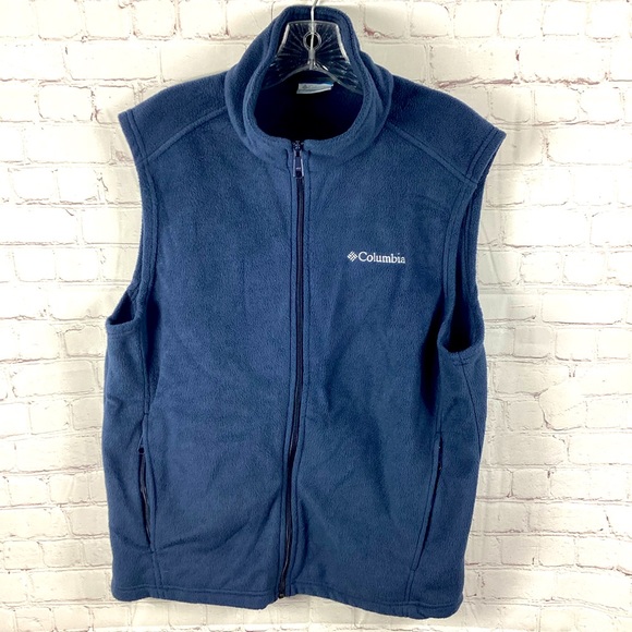 Columbia Fleece Full Zip Vest Navy Blue Men’s Medium Lightweight Hiking - Picture 1 of 7